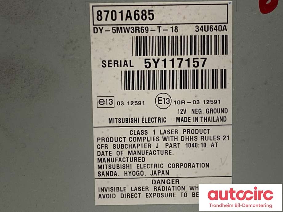 Bilstereo navigasjon til Mitsubishi Outlander 2015-->> (Type III, Fase 2)  (8701A685|)