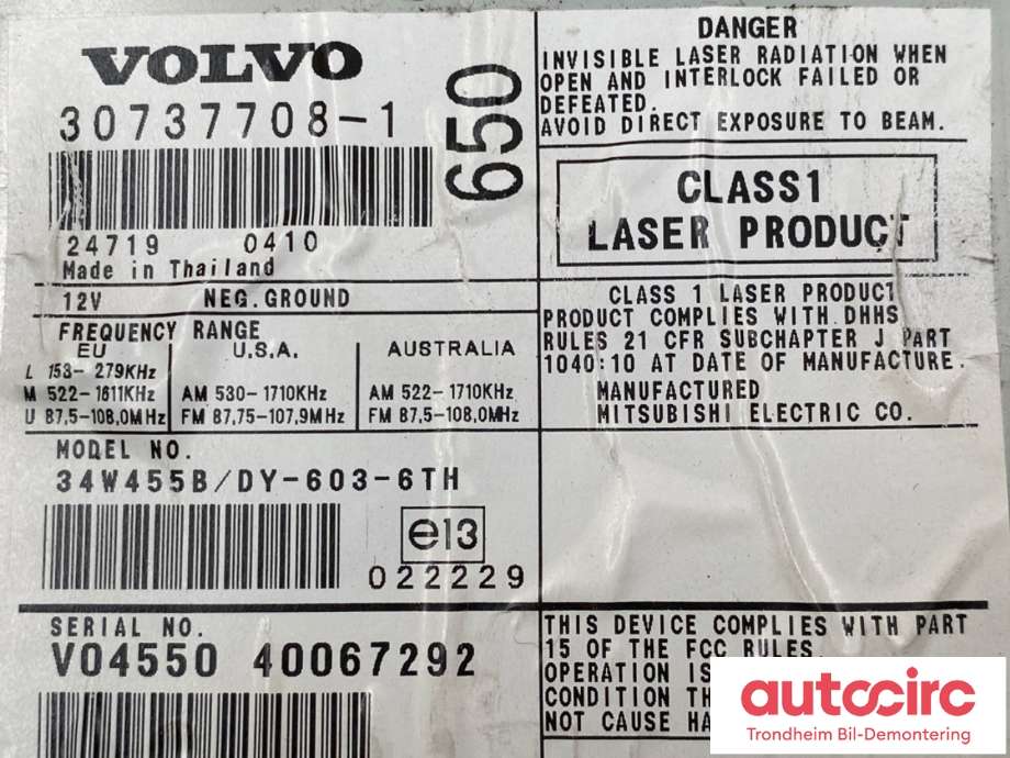 Bilstereo til Volvo V70 2000-2004 (Type II, Fase 1)  (30737708|36050293|)