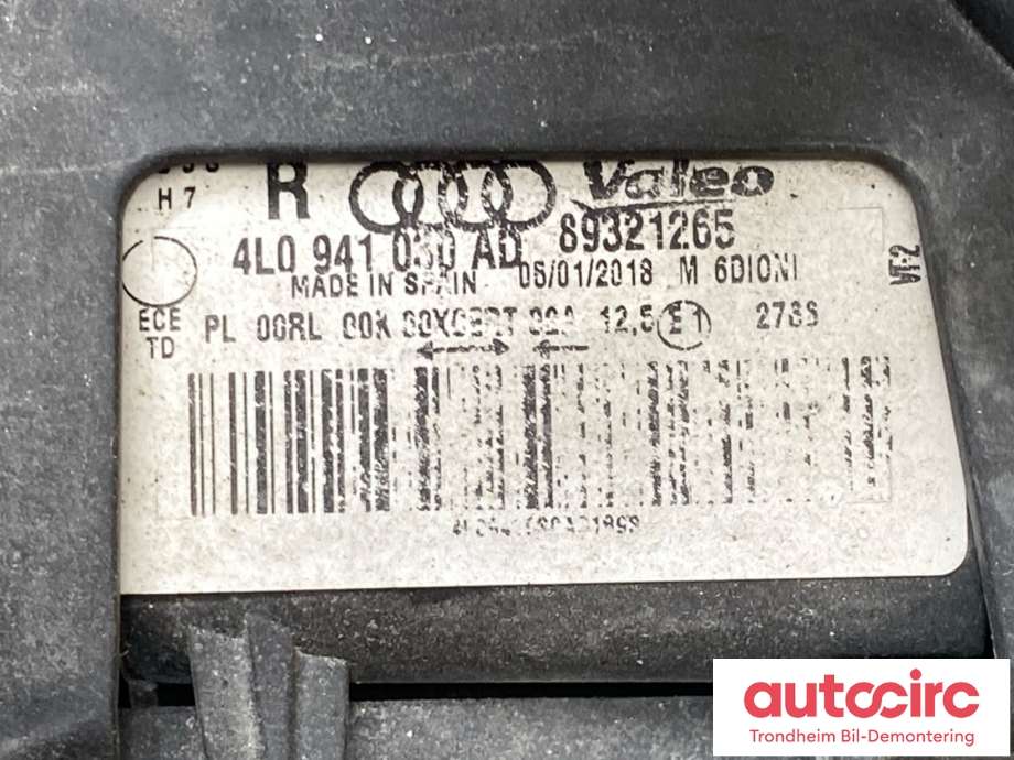 Frontlykt høyre xenon til Audi Q7 2010-2015 (Type I, Fase 2)  (4L0941030AD|)
