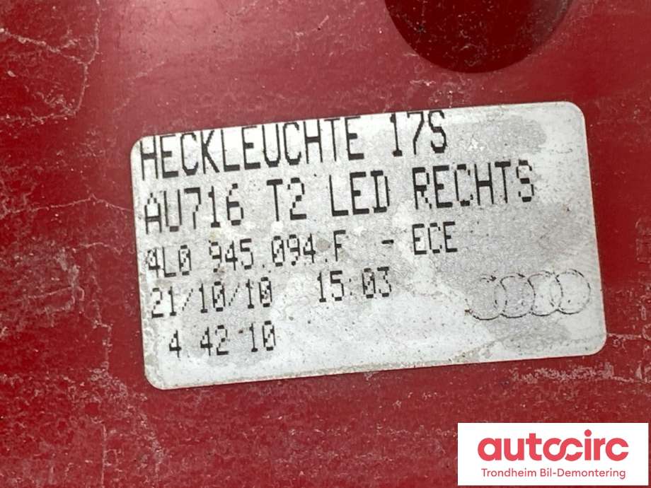 Baklykt høyre til Audi Q7 2010-2015 (Type I, Fase 2) (LED|4L0945094F|4L0945094L|)
