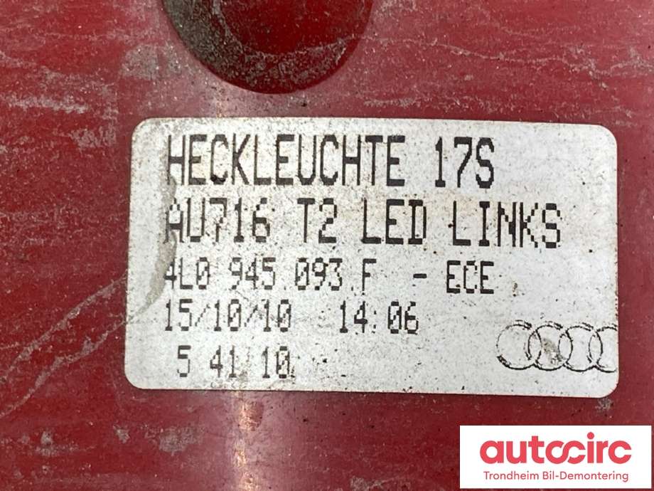Baklykt venstre til Audi Q7 2010-2015 (Type I, Fase 2) (4L0945093F|4L0945093L|)