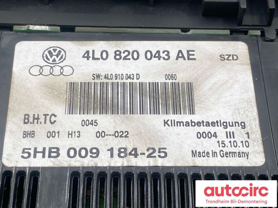 Varmeapparat betjening til Audi Q7 2010-2015 (Type I, Fase 2)  (4L0 820 043 AE|)