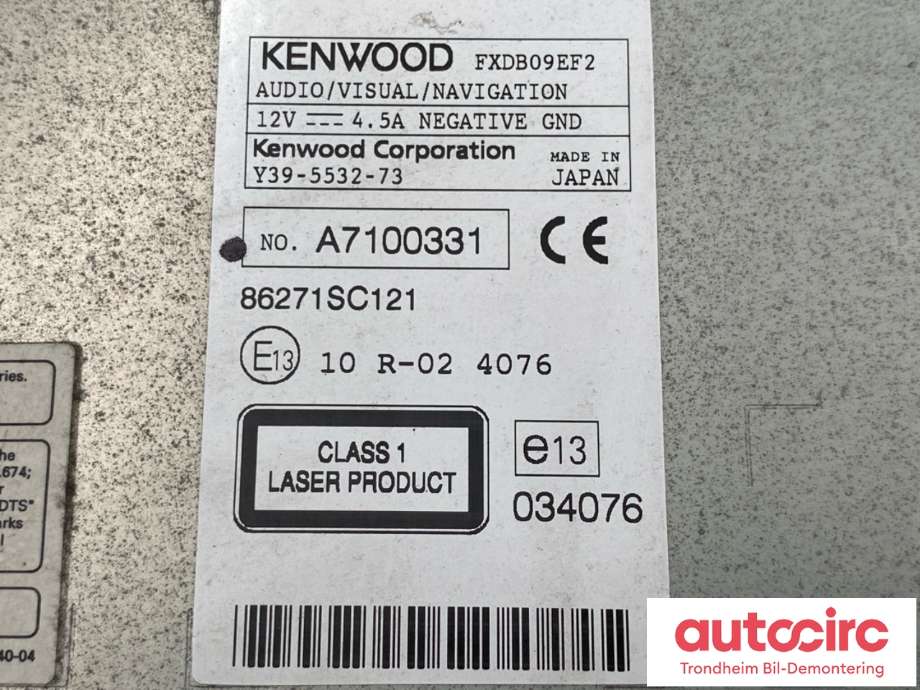 Bilstereo navigasjon til Subaru Impreza 2008-2012 (Type III)  (KENWOOD|86271SC121|)