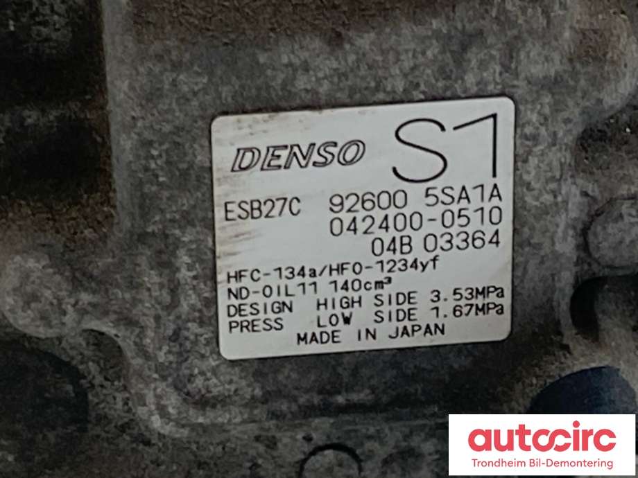 Aircondition kompressor elbil til Nissan Leaf 2018-->> (Type II) (DENSO|926005SA1A|926005SA1B|042400-0510)