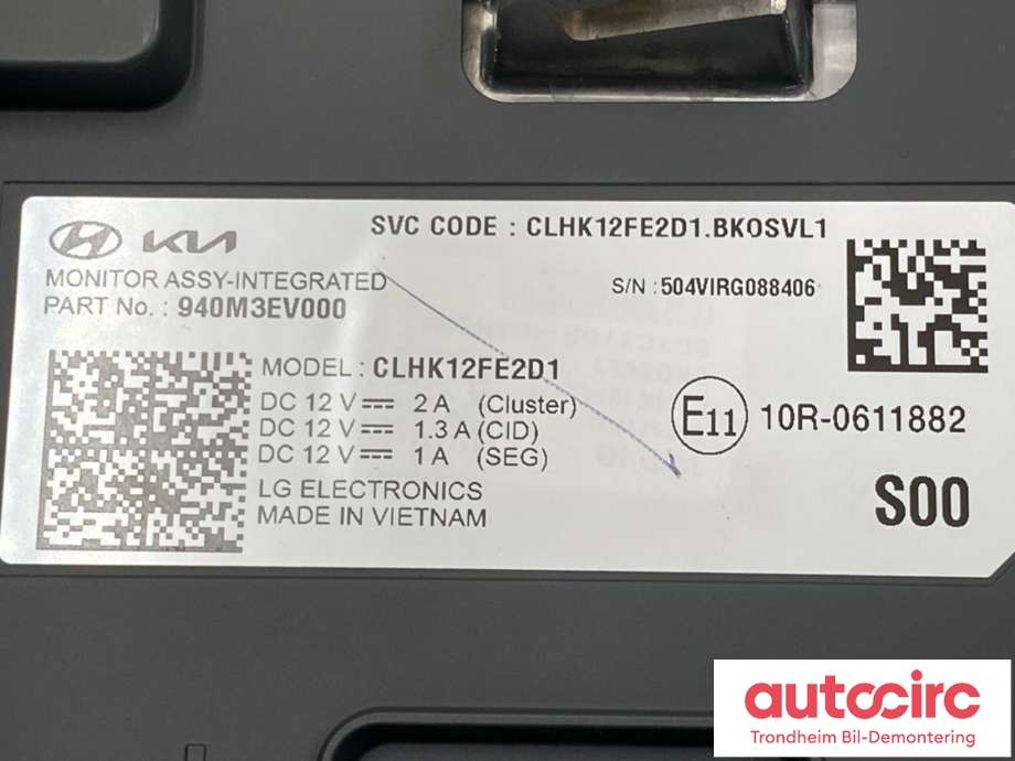 Multimedia display (MCU - Media Controller Unit) til Kia EV3 2025-->> (940M3EV000|)
