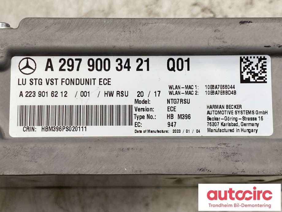 Styreenhet diverse til Mercedes EQS SUV 2022-->> (X296) (X296) (A2979003421|)