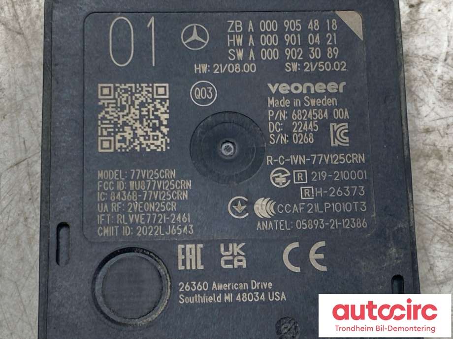 Sensor radar til Mercedes EQS SUV 2022-->> (X296) (X296) (A0009054818|A0009054519|)