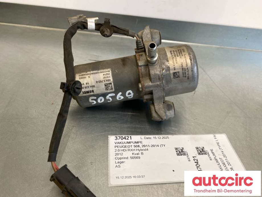 Vakuumpumpe til Peugeot 508 2011-2014 (Type I, Fase 1)  (DOMEL / HELLA|9670101980|4565 88|)