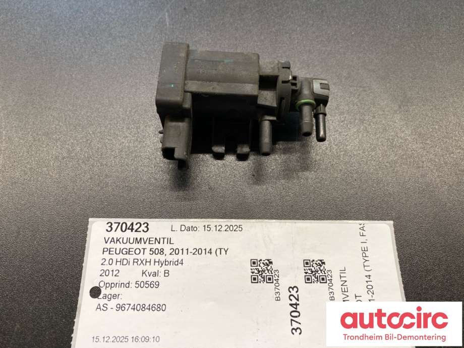 Vakuumventil til Peugeot 508, 2011-2014 (Type I, Fase 1) (1618 QQ)