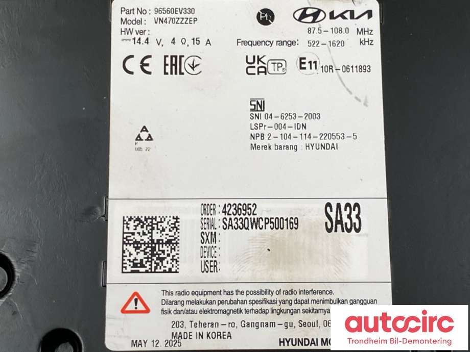 Bilstereo navigasjon til Kia EV3 2025-->>  (96560EV330|)