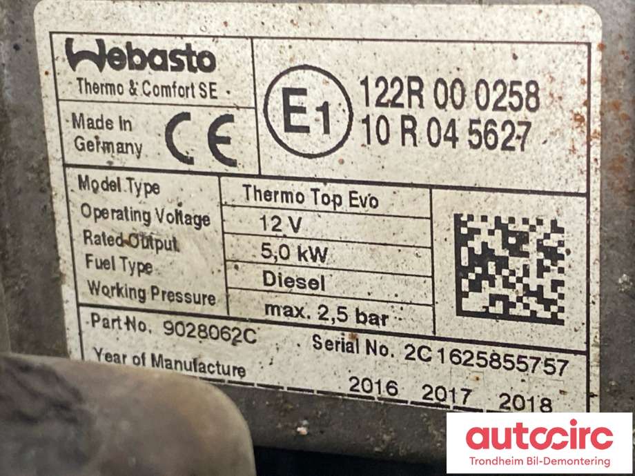 Dieselvarmer til VW Transporter / Caravelle 2015-2019 (T6) (T6) (WEBASTO|7E0819008K|7E0 898 008 D|7E0 898 008 G)