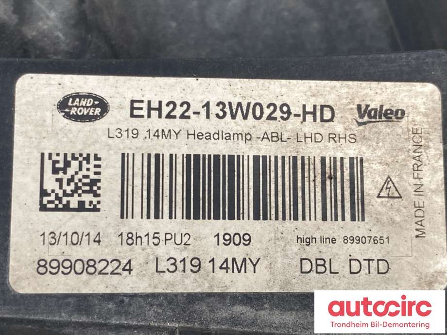 Frontlykt høyre xenon til Land Rover Discovery 2009-2017 (Type IV)  (VALEO|EH22-13W030-HD|LR052380|EH2213W029HE)