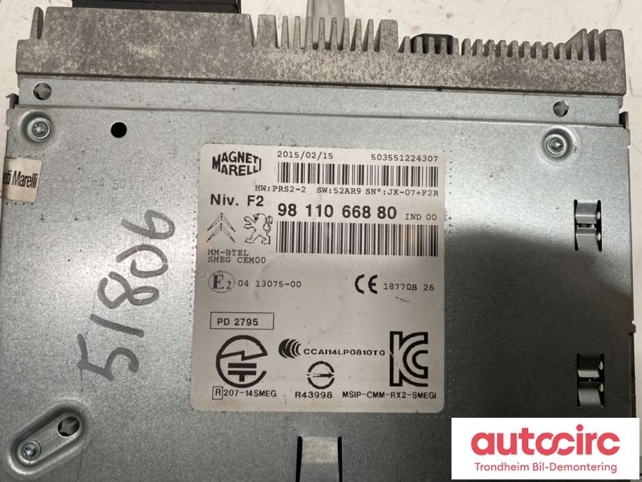 Bilstereo til Peugeot 2008 2013-2019 (Type I) (MAGNETI MARELLI|16 134 894 80|98 110 668 80|)