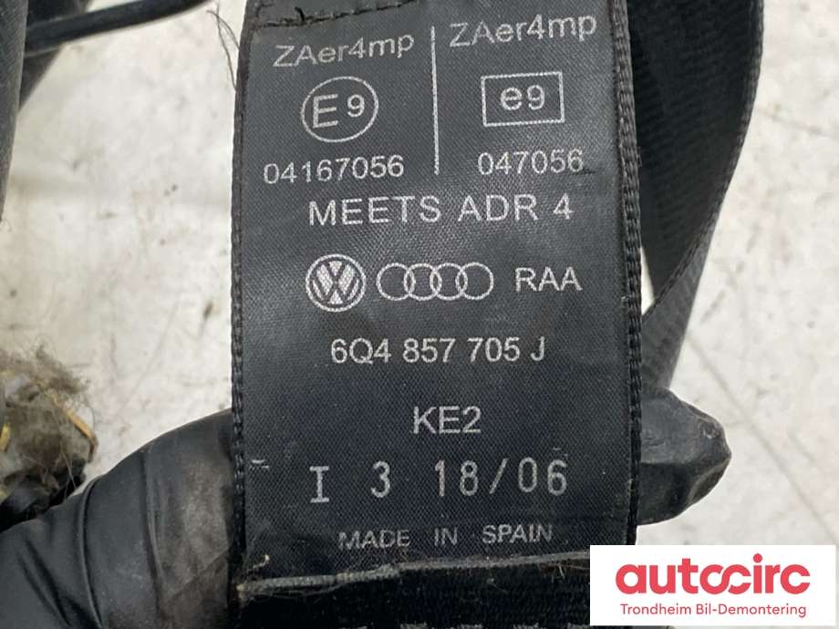 Sikkerhetsbelte foran venstre til VW Polo 2005-2009 (Type IV, Fase 2)  (6Q4 857 705 J|)