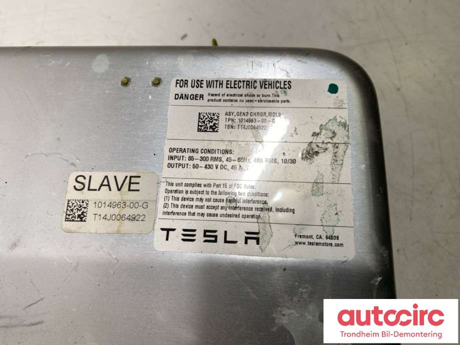 Batterilader (OBC - On Board Charger) til Tesla Model S 2013-2016 (Fase 1)  (SLAVE|1014963-00-C|1020451-00-C|1014963-00-E|1014963-00-F|1014963-00-G|1014963-00-J|1014963-00-K|1014963-00-L|1014963-03-A|1014963-04-A|1014963-06-A|1014963-99-K)