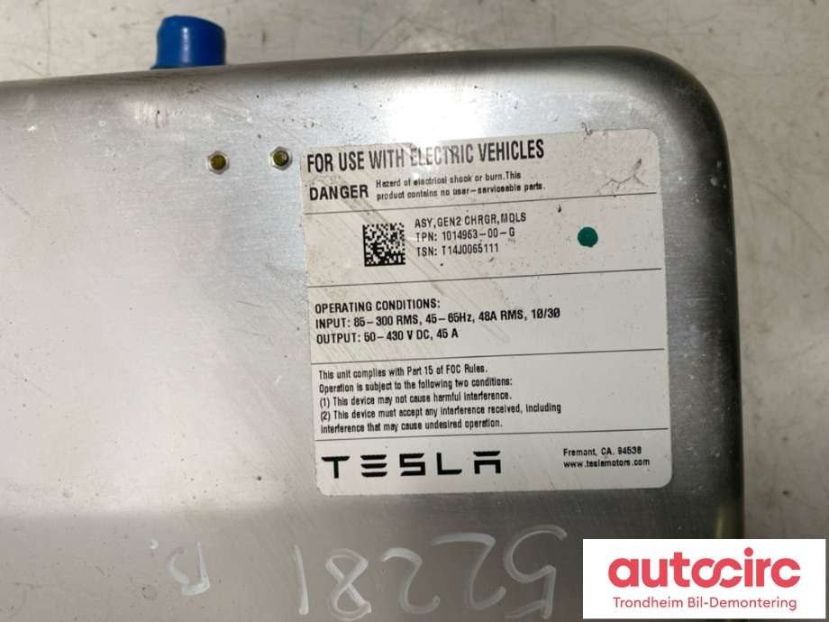 Batterilader (OBC - On Board Charger) til Tesla Model S 2013-2016 (Fase 1)  (1014963-00-C|1020451-00-C|1014963-00-E|1014963-00-F|1014963-00-G|1014963-00-J|1014963-00-K|1014963-00-L|1014963-03-A|1014963-04-A|1014963-06-A|1014963-99-K)