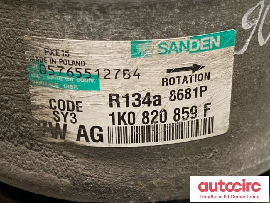 Aircondition kompressor til VW Touran 2007-2010 (Type I, Fase 2)  (SANDEN|1K0 820 859 F|1K0 820 808 F|)