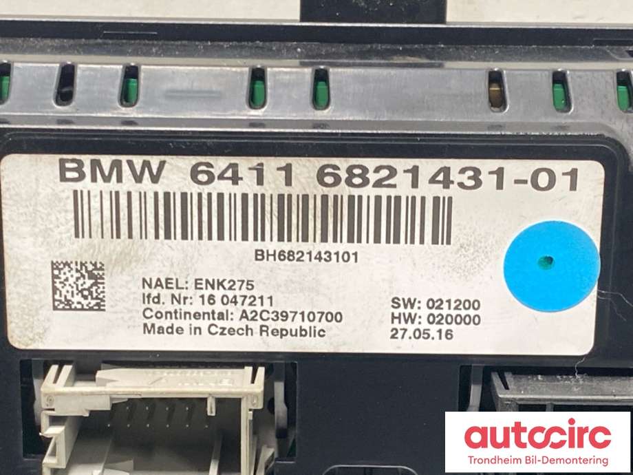 Varmeapparat betjening til BMW X3 2010-2017 (F25) (F25) (64116821431|9351155|64 11 6 825 513)