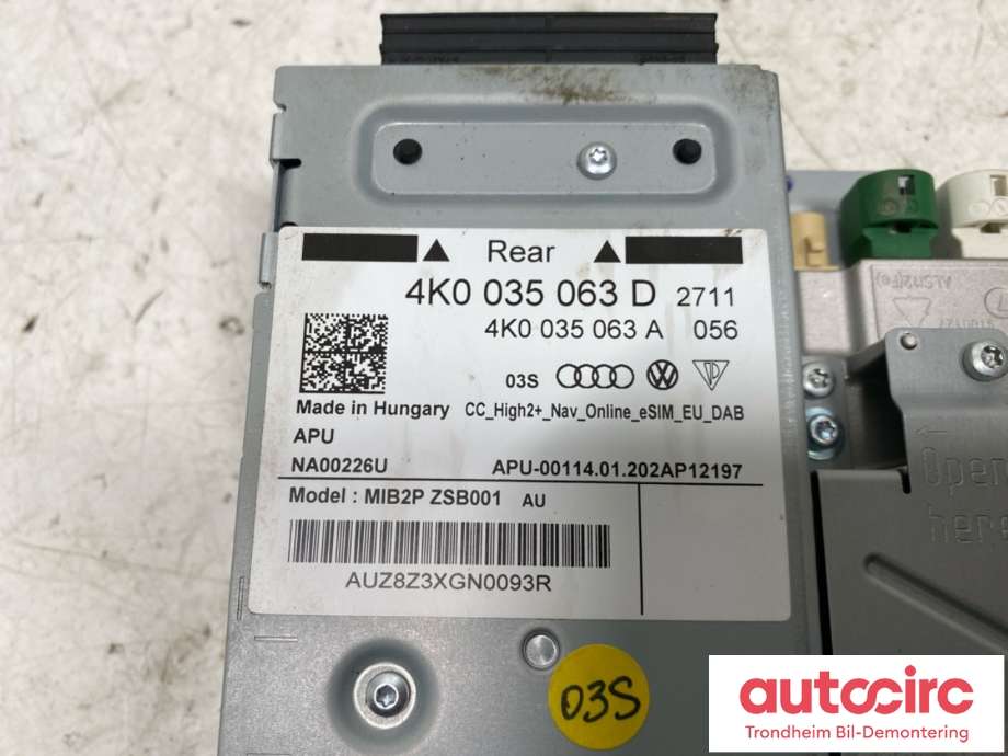 Bilstereo til Audi e-tron 2018-->>  (4K0 035 063 D|4K0 035 063 A|MIB2P)