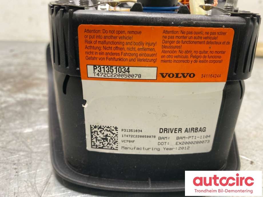 Airbag rattpute til Volvo V60 2010-2013 (Type I, Fase 1)  (31351034|)