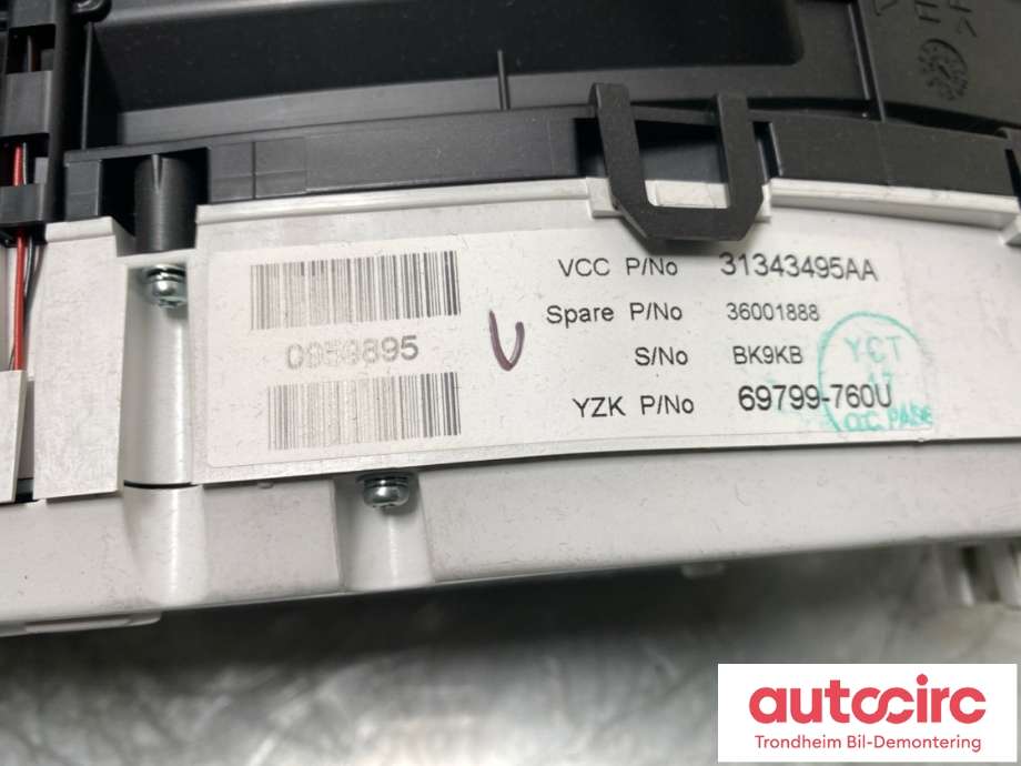 Instrumentpanel til Volvo V60 2010-2013 (Type I, Fase 1)  (R-DESIGN|36001888|31343495|)