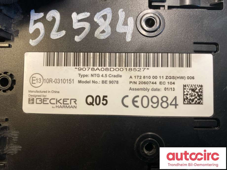 Bilstereo diverse til Mercedes C-Klasse 2011-2014 (Fase 2) (W204) (W204) (BECKER HARMAN|A 099 500 11 00|A 166 900 00 01|A 172 900 62 03)