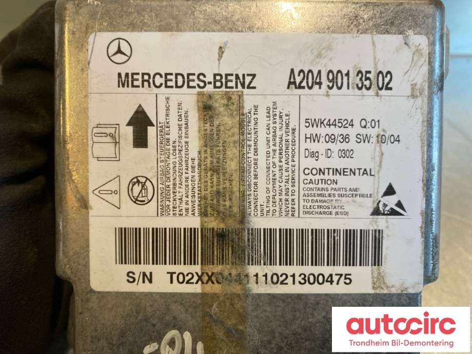 Styreenhet airbag hovedsensor til Mercedes C-Klasse 2011-2014 (Fase 2) (W204) (W204) (CONTINENTAL|A2049013502|A 204 901 27 04|)