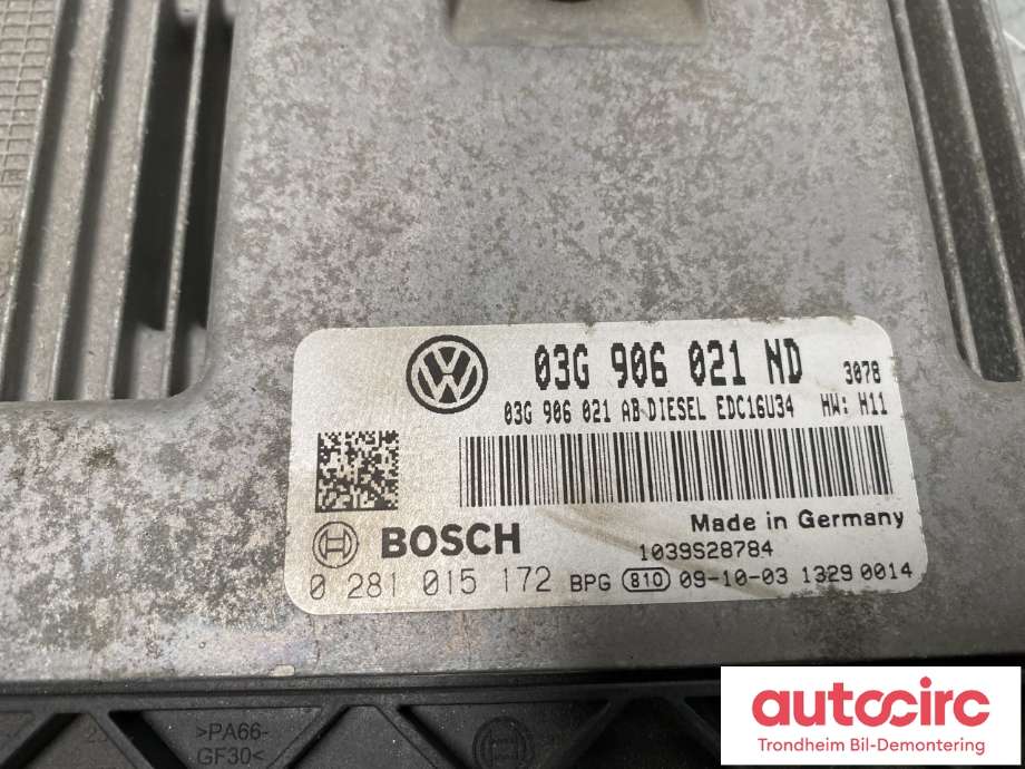 Styreenhet motor til VW Touran 2010-2015 (Type I, Fase 3)  (BOSCH|03G906021ND|0281015172|EDC16U34)