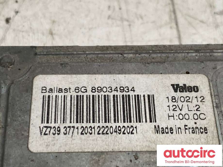 Styreenhet xenon/ballast til Peugeot 508 2011-2014 (Type I, Fase 1)  (VALEO|89034934|6224L8|)