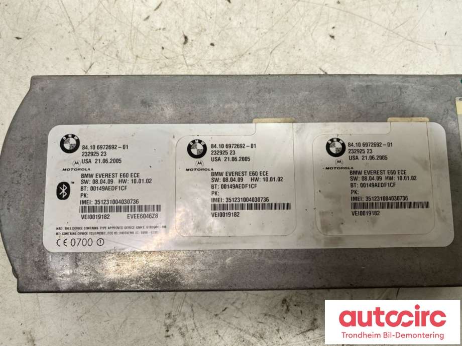 Styreenhet bluetooth til BMW 5-Serie 2003-2010 (E60/E61) (E60/E61) (MOTOROLA|9138168|84109138168|84109206778| 84.10 6 972 692)