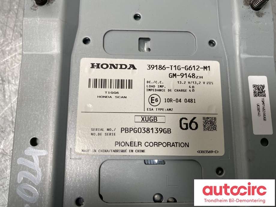 Bilstereo forsterker til Honda CR-V 2012-2018 (Type IV)  (39186-T1G-G612|39186-T1G-G61|)