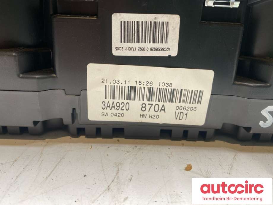 Instrumentpanel til VW Passat 2011-2015 (B7) (B7) (3AA920870A|3AA920870AX|)