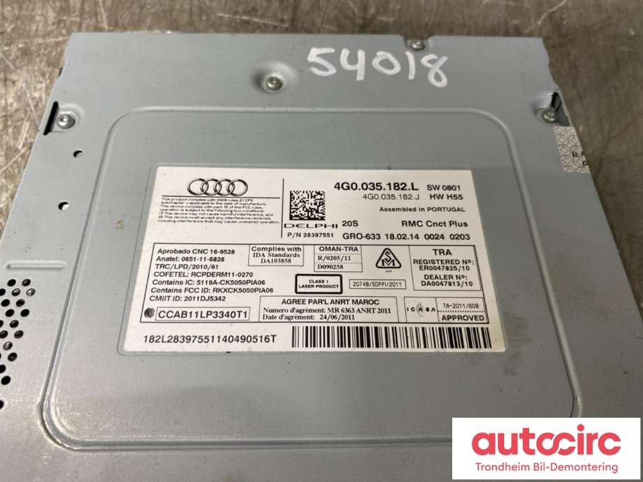 Bilstereo navigasjon til Audi A6, Allroad 2012-2014 (Type III, Fase 1) (C7) (C7) (4G0035182L|4G0035182LX|)