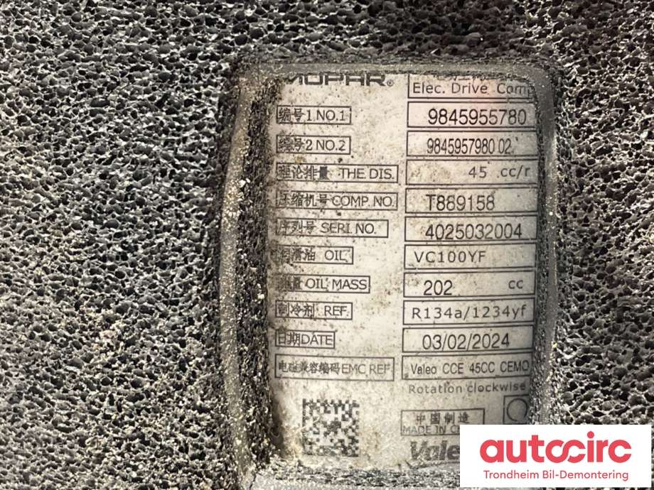 Aircondition kompressor elbil til Peugeot e-3008 2023-->>  (9845955780|)