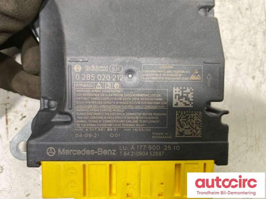 Styreenhet airbag hovedsensor til Mercedes EQA 2021-->>  (BOSCH|A1779024219|A 177 900 25 10|0 285 020 212)