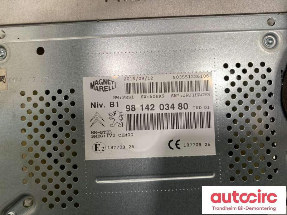 Bilstereo navigasjon til Citroën Berlingo 2015-2019 (Type II, Fase 2)  (MAGNETI MARELLI|98 142 034 80|16 135 849 80|16 156 518 80)