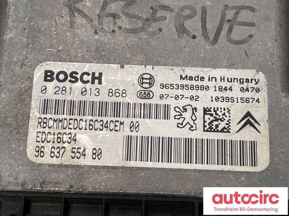 Styreenhet motor til Peugeot 207 2006-2012  (BOSCH|9663755480|0281013868|16 083 258 80)
