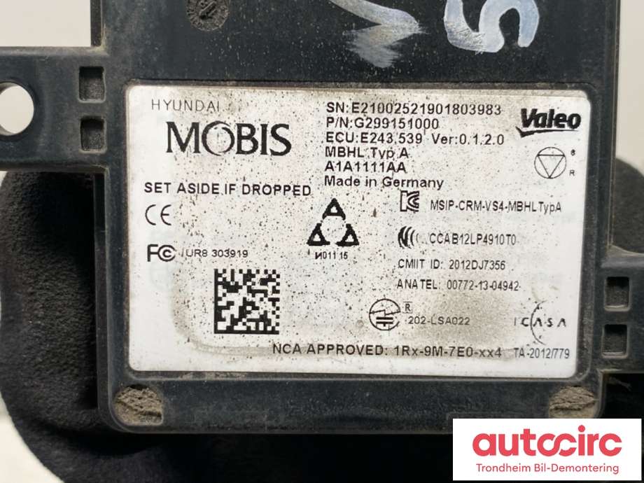 Sensor radar til Hyundai Ioniq Electric 2016-2019 (Fase 1)  (99150G2000|G299151000|)