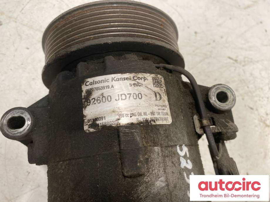 Aircondition kompressor til Nissan Qashqai 2007-2010 (Type I, Fase 1)  (CALSONIC KANSEI|92600JD700|)