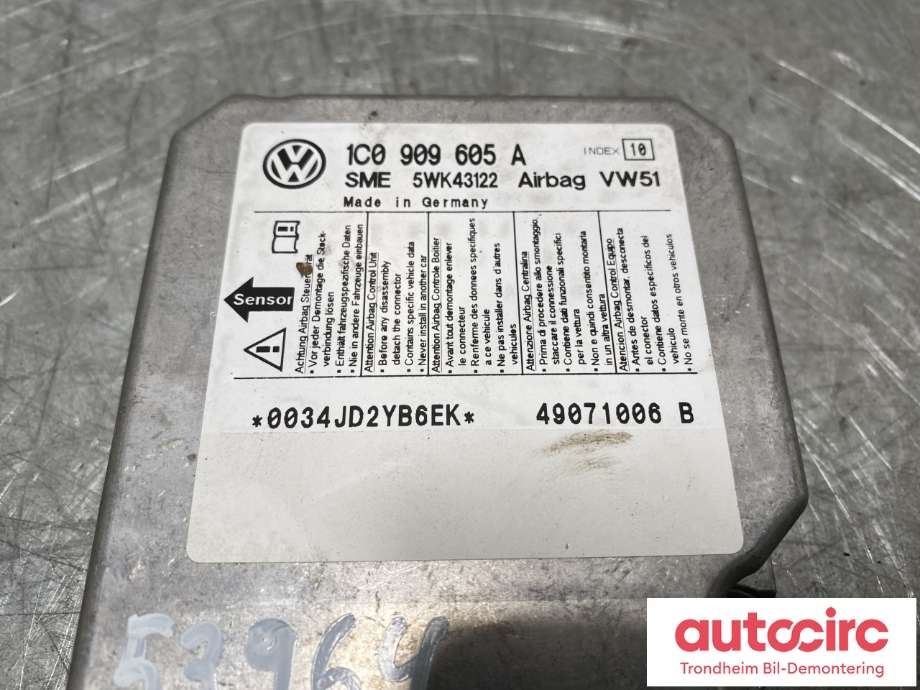 Styreenhet airbag hovedsensor til VW Transporter / Caravelle 2003-2009 (Fase 1) (T5) (T5) (1C0909605A|)