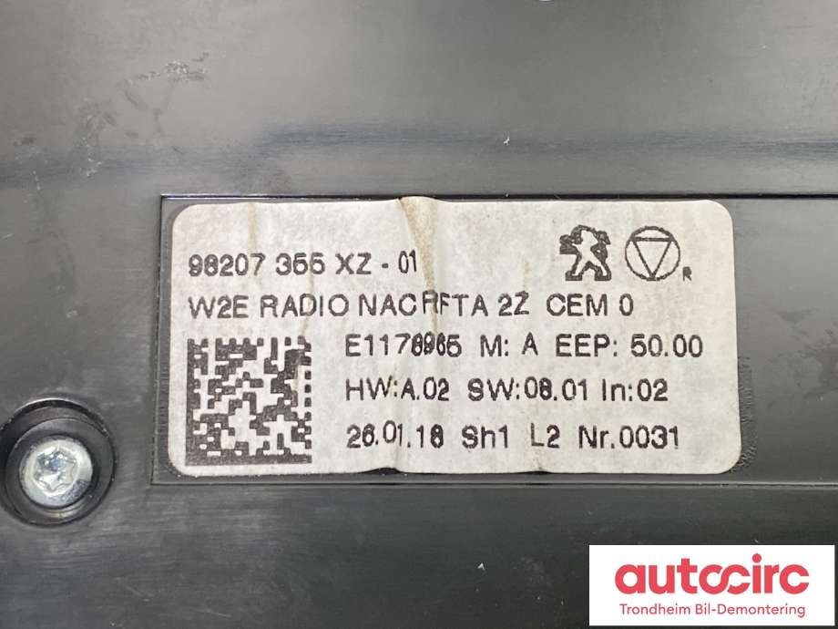 Varmeapparat betjening til Peugeot 508 2014-2018 (Type I, Fase 2) (VALEO|98 207 355 XZ|)