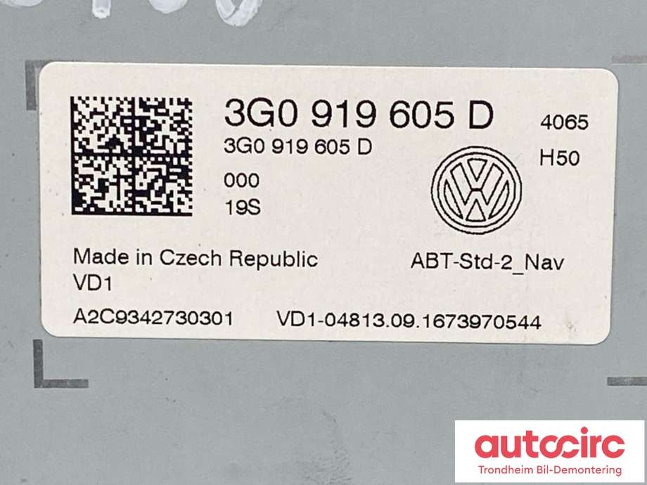 Bilstereo navigasjon skjerm til VW Passat 2015-2019 (Fase 1) (B8) (B8) (3G0919605D|)