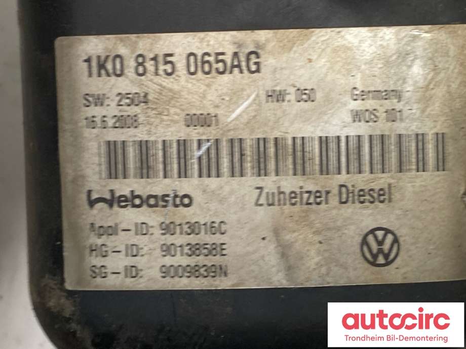 Dieselvarmer til VW Touran 2007-2010 (Type I, Fase 2)  (1K0 815 071 T|)