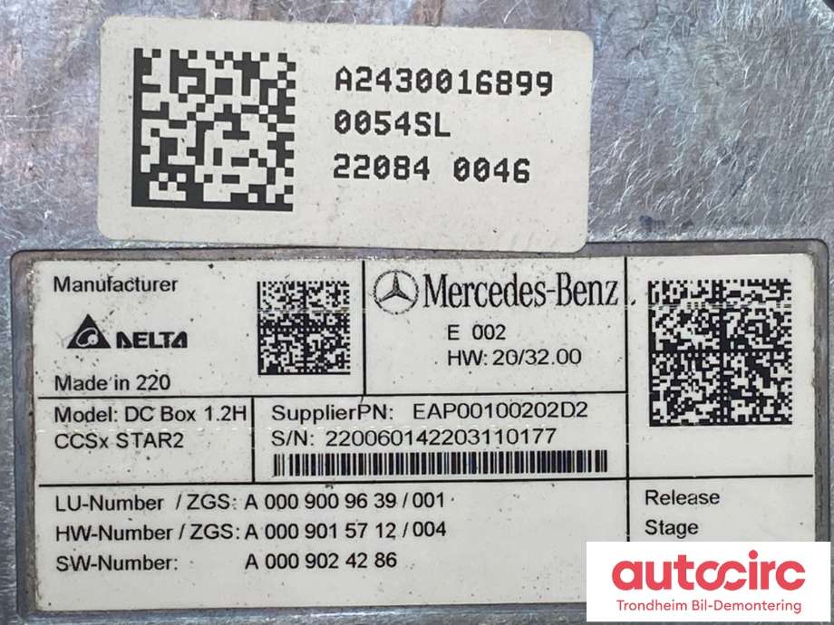DCDC converter elbil til Mercedes EQA 2021-->>  (A 000 900 96 39|A 000 900 60 46|)