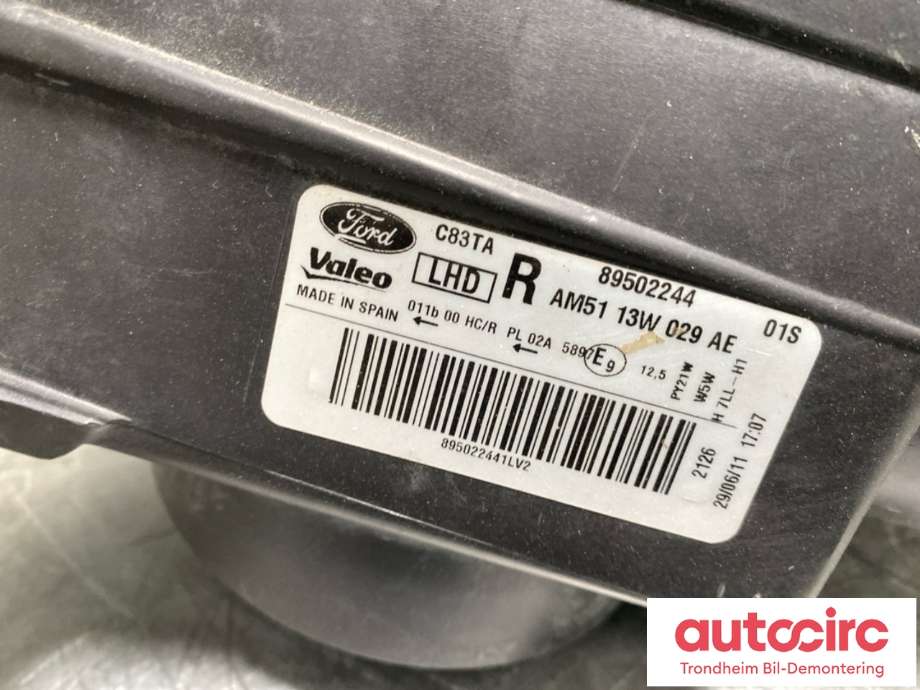 Frontlykt høyre halogen til Ford C-Max 2010-2015 (Type II, Fase 1) (AM51-13W029-AE|89502244|)