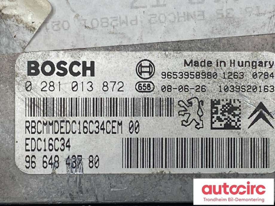 Styreenhet motor til Peugeot 308 2007-2011 (Type I, Fase 1)  (9664843780|)