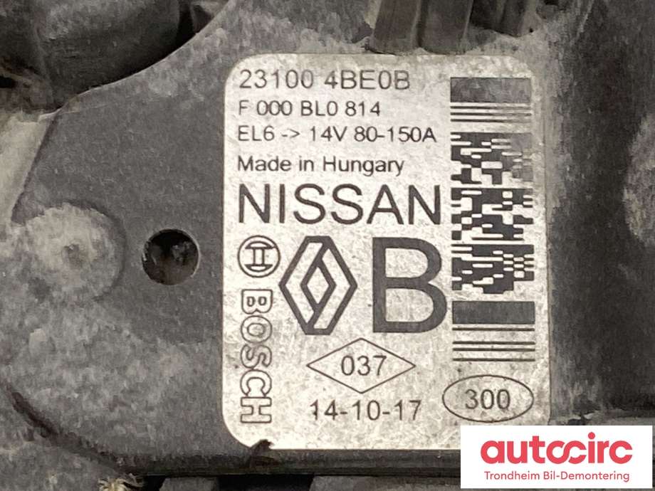 Dynamo diesel til Nissan Qashqai 2014-2021 (Type II)  (BOSCH|231004BE0B|)