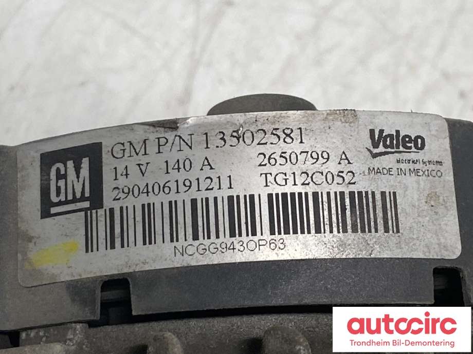 Dynamo diesel til Opel Insignia A 2009-2014 (VALEO|95515963|95524437|13586366|13512745|13502581|13588306)