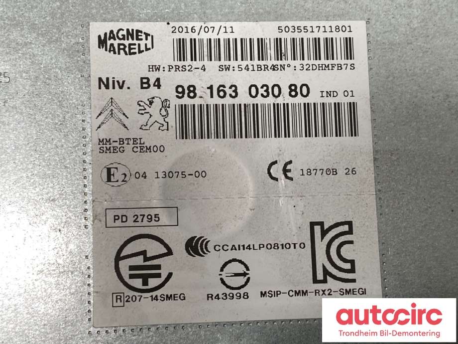 Bilstereo til Peugeot 308 2013-2021 (Type II)  (16 178 704 80|)