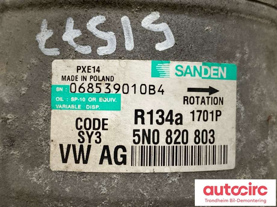 Aircondition kompressor til Audi A3 2009-2012 (Type II, Fase 2)  (SANDEN|5N0820803C|5K0820803L|5K0820803K)
